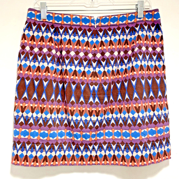 J Crew size 8 casual skirt multicolor cotton stretch geometric print pockets zip - Picture 3 of 5